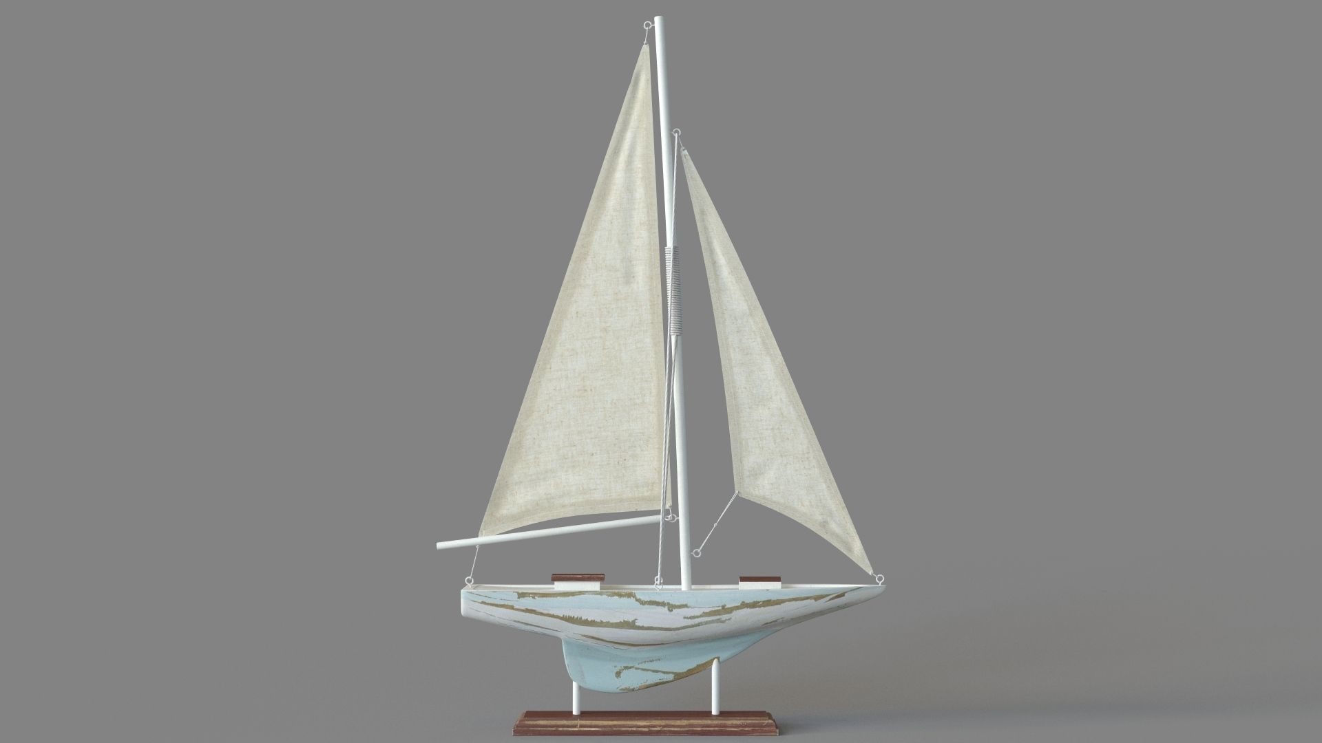 Deco 79 Coastal Wood Sail Boat Sculpture 3D model_1