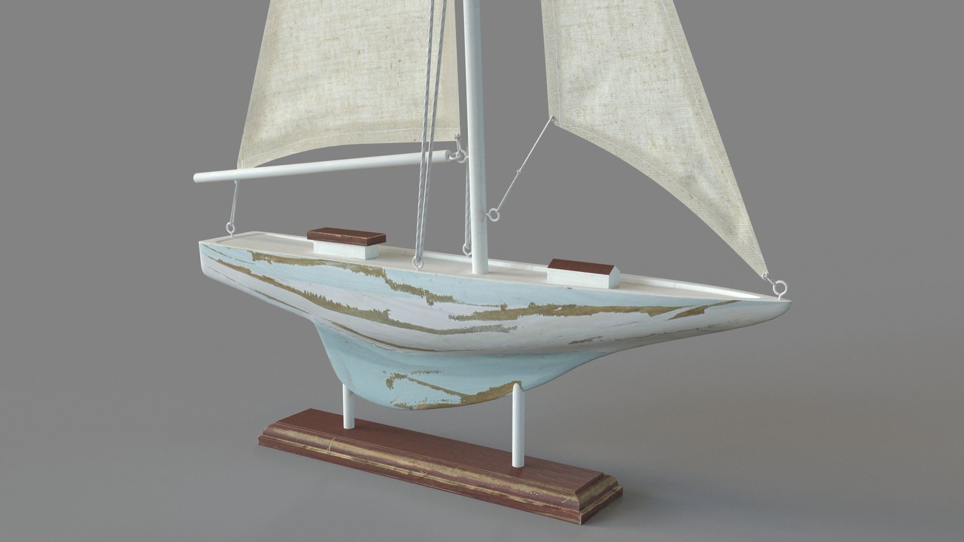Deco 79 Coastal Wood Sail Boat Sculpture 3D model_5
