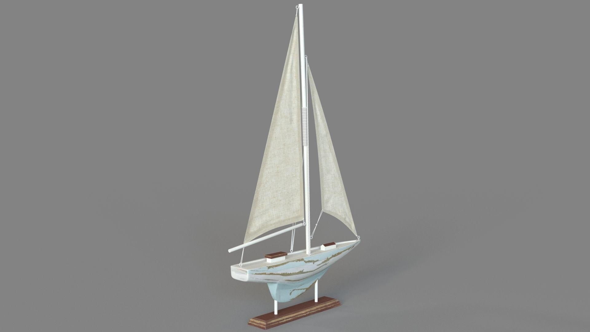 Deco 79 Coastal Wood Sail Boat Sculpture 3D model_2