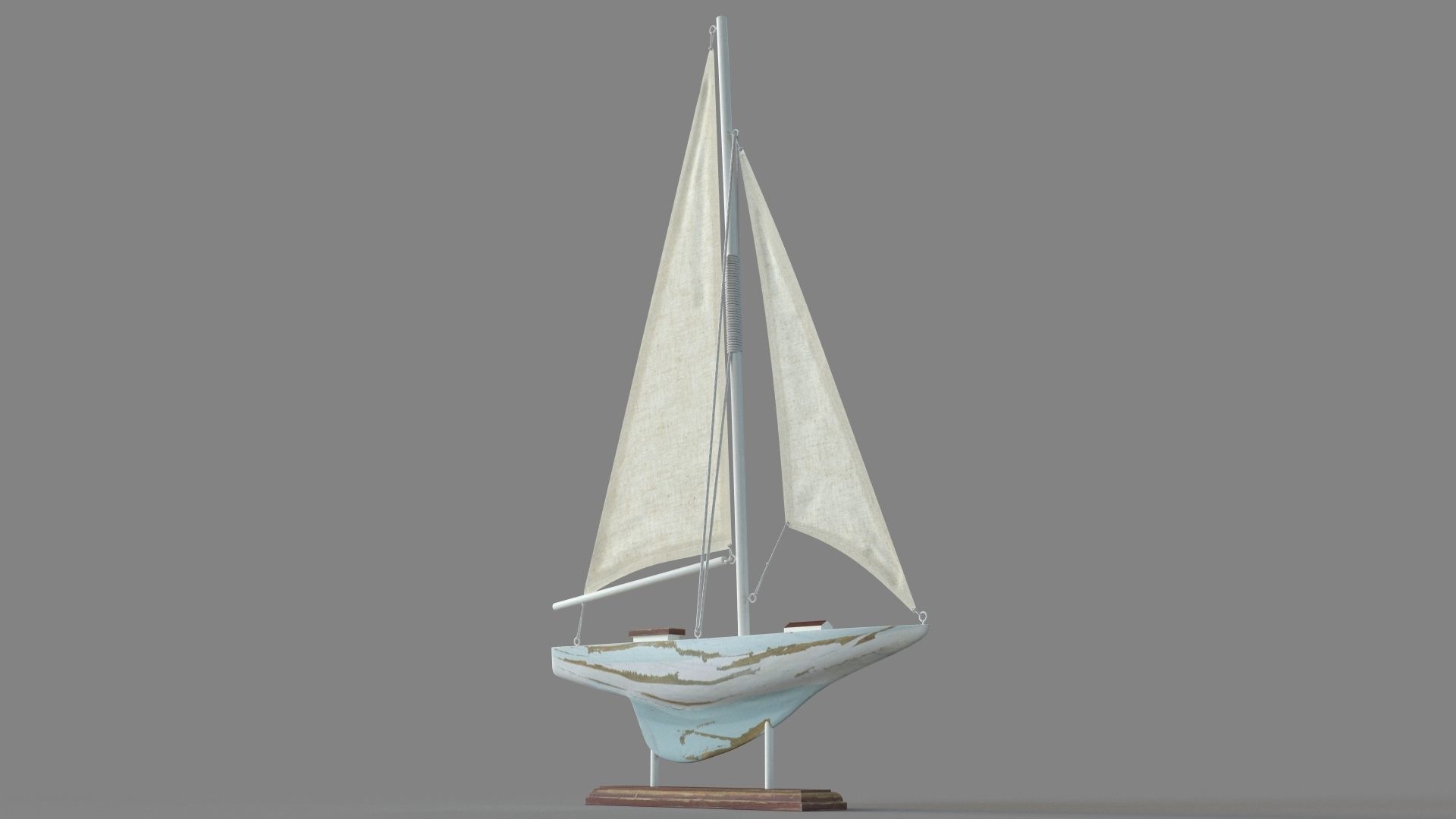 Deco 79 Coastal Wood Sail Boat Sculpture 3D model_4