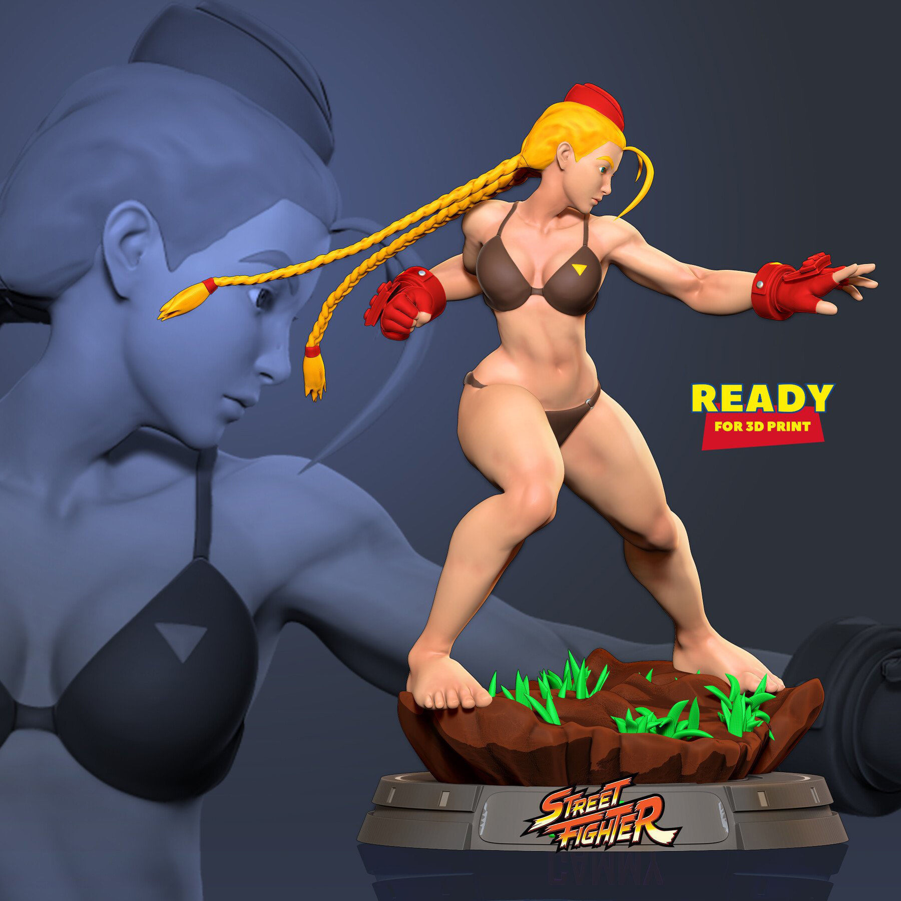 Cammy street fighter statue 3D print model_1