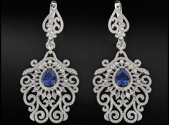 Vintage evening earrings with diamonds 737 3D print model