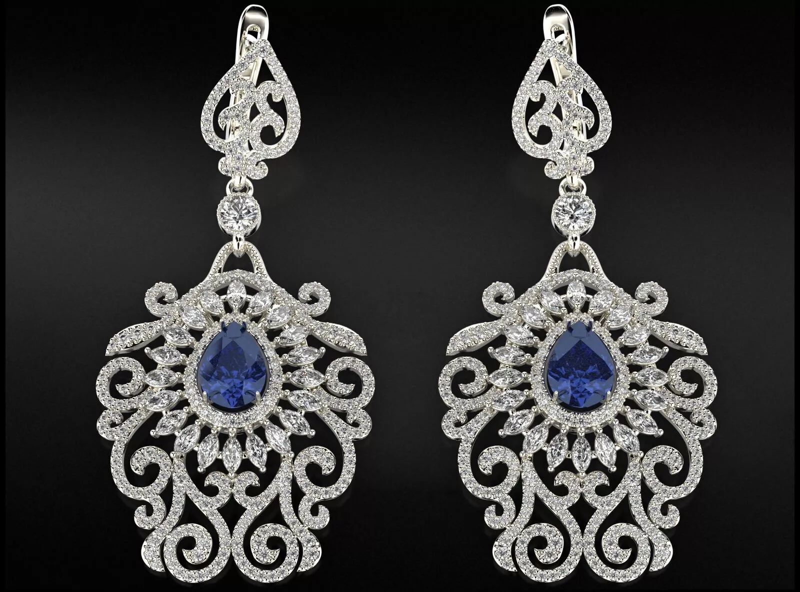 Vintage evening earrings with diamonds 737 3D print model