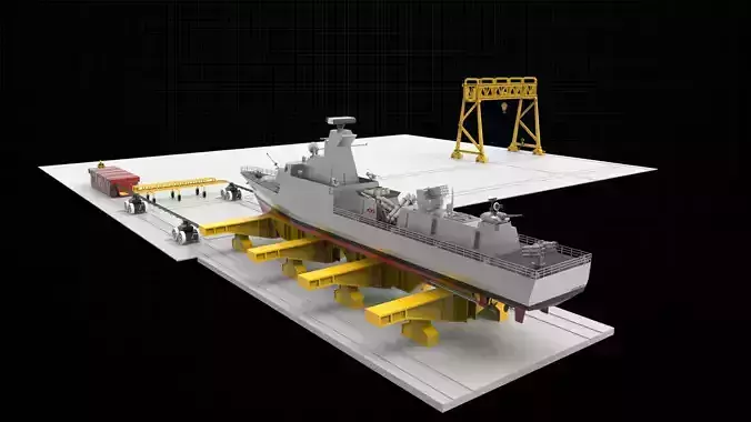 shipyard model ship on dock