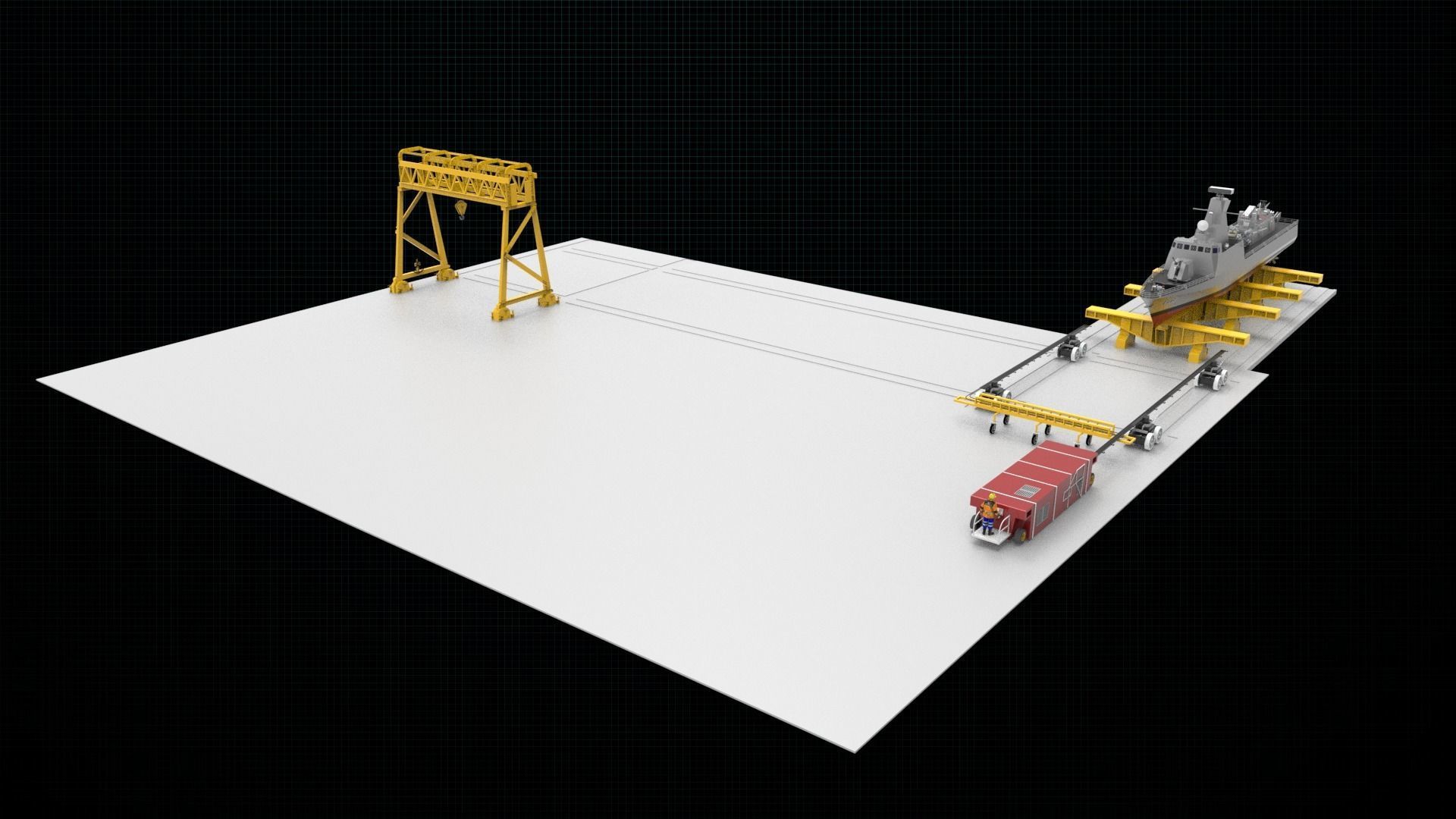 shipyard model ship on dock 3D model_1