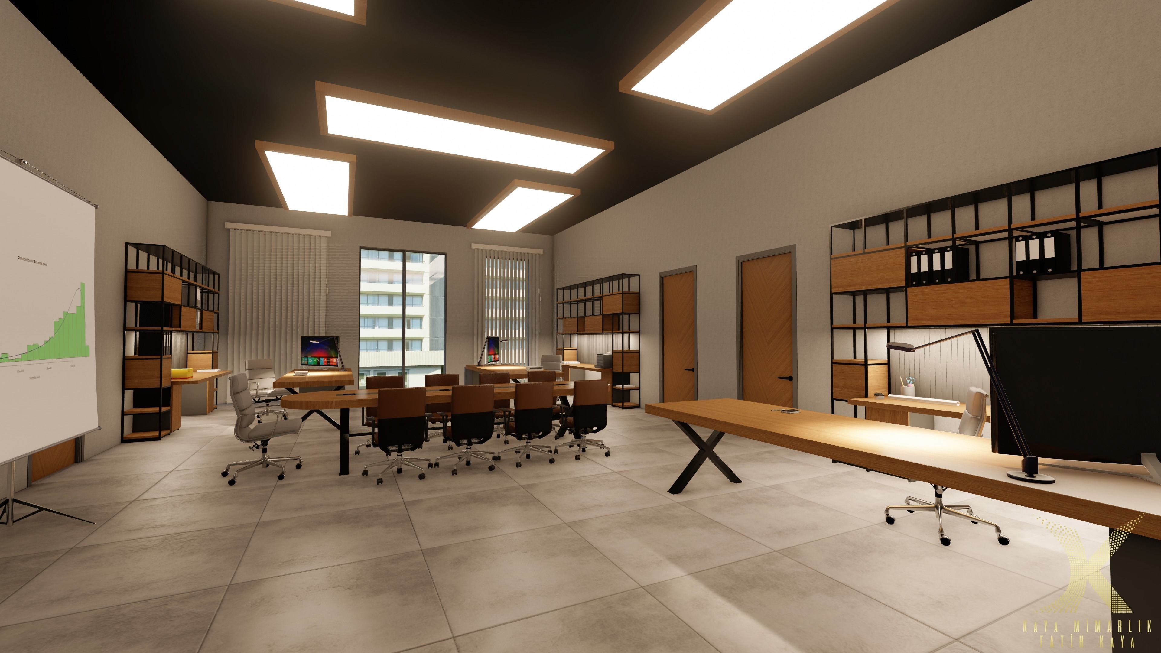 office with desk and chairs 3D model_4