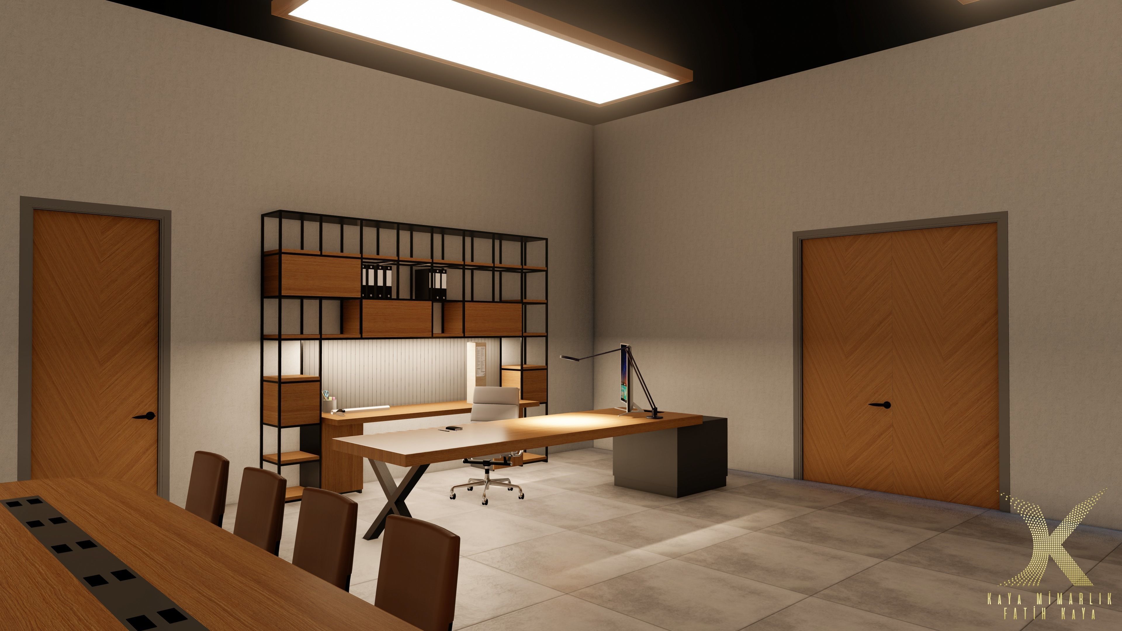 office with desk and chairs 3D model_2
