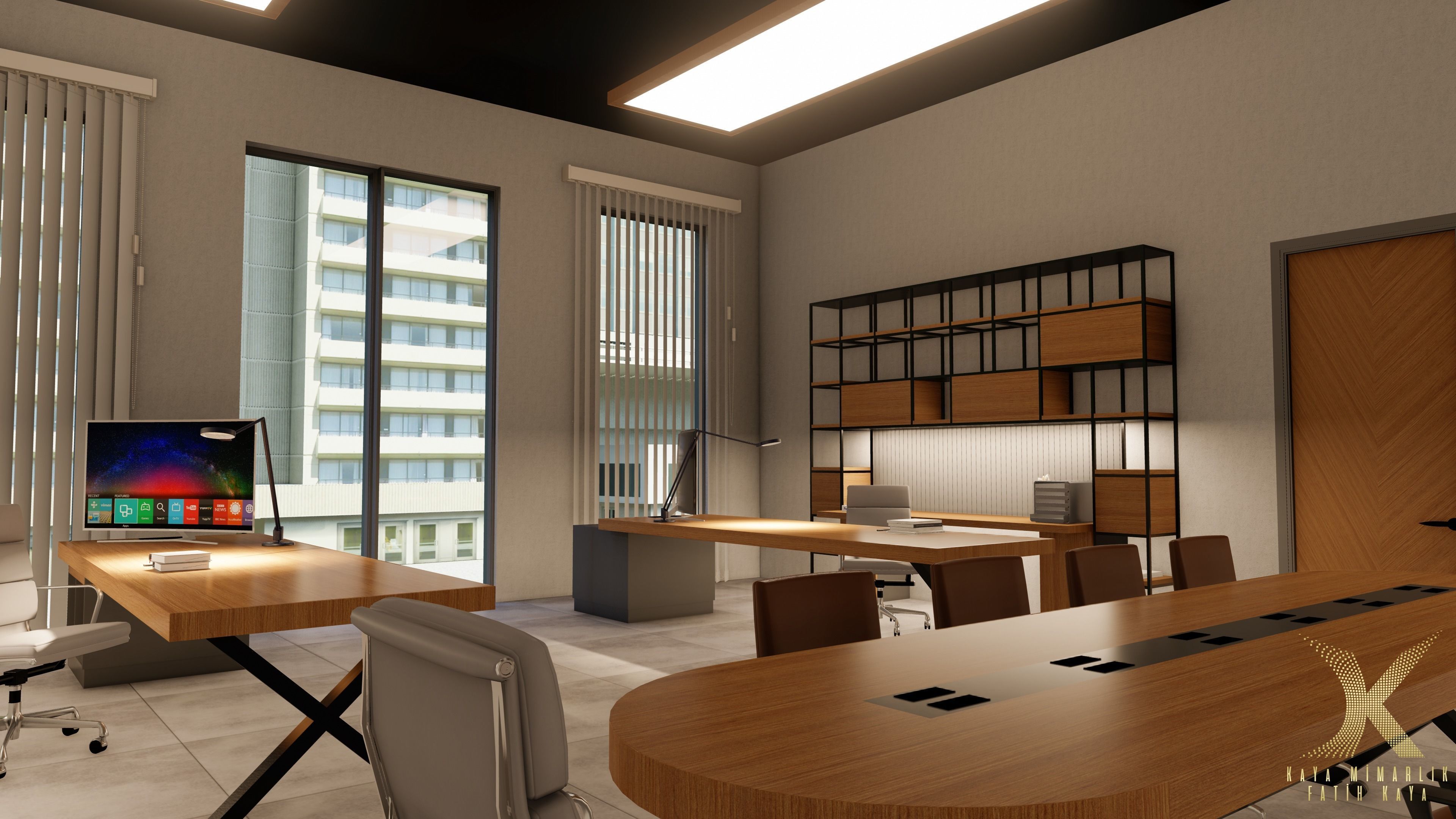 office with desk and chairs 3D model_1