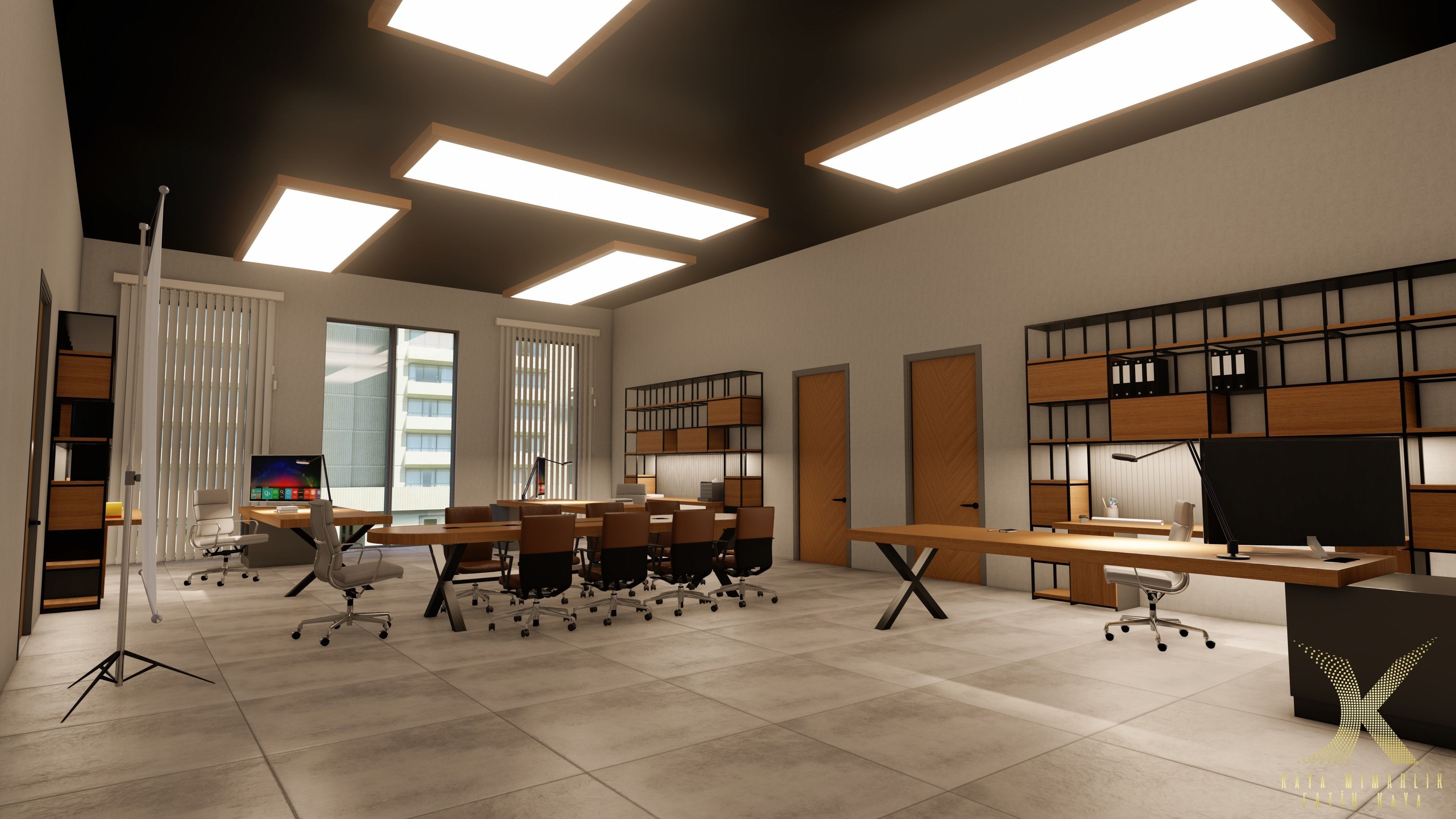 office with desk and chairs 3D model_3