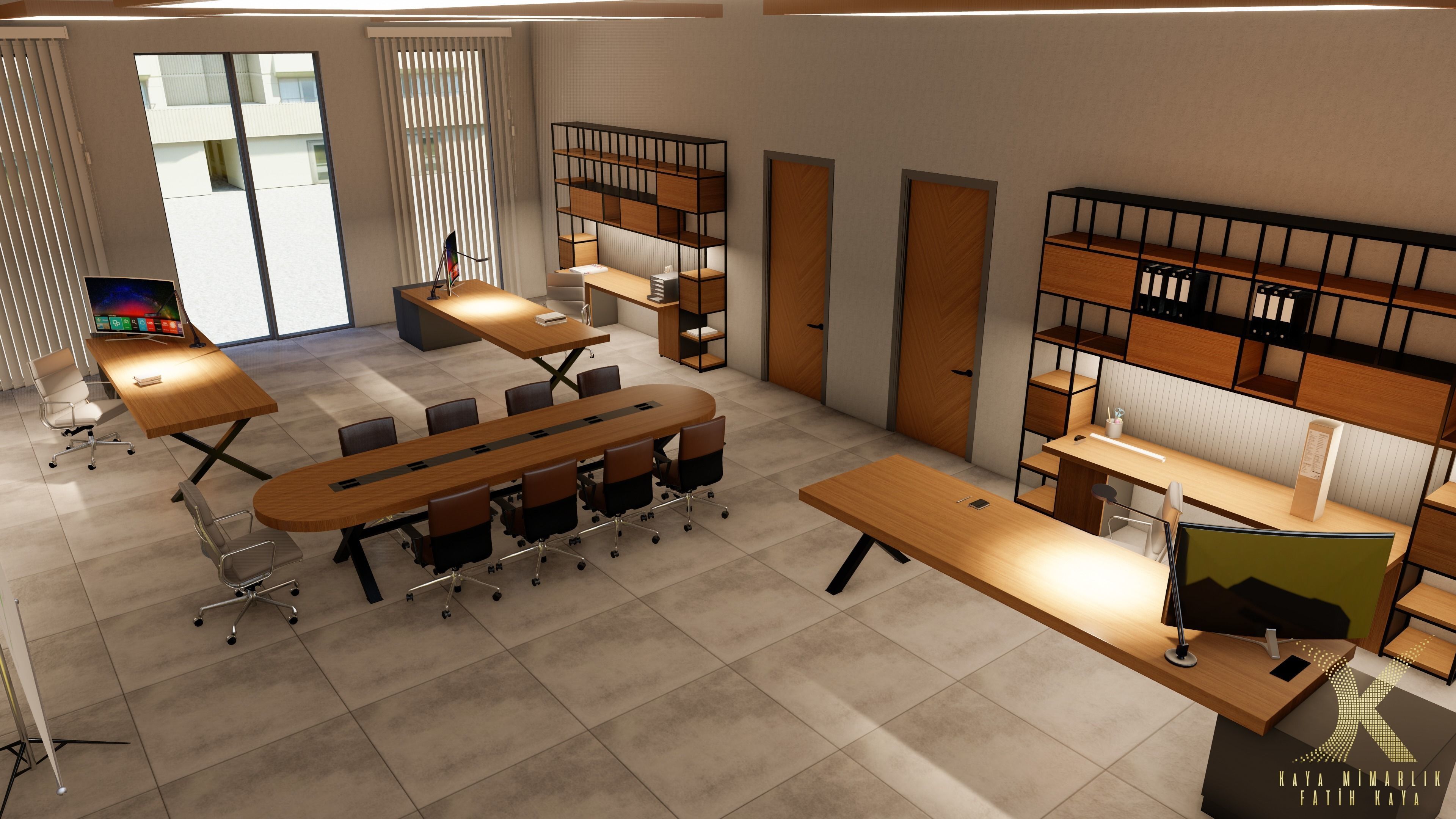 office with desk and chairs 3D model_6