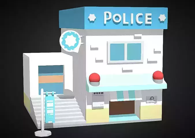 blue cartoon house Free 3D model