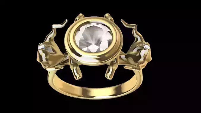 Deer head round brilliant ring stl verified 3D print model