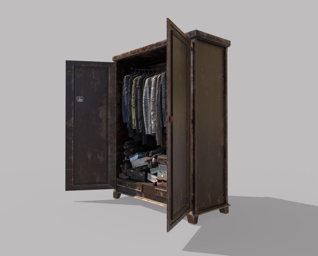 Old cabinet with clothes and shoes 3D model_8