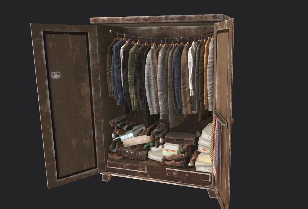 Old cabinet with clothes and shoes 3D model_9