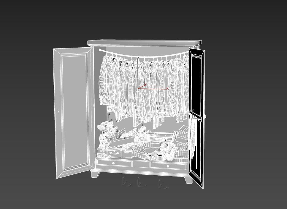 Old cabinet with clothes and shoes 3D model_13