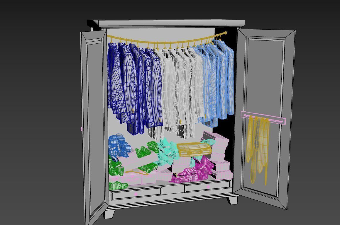 Old cabinet with clothes and shoes 3D model_12