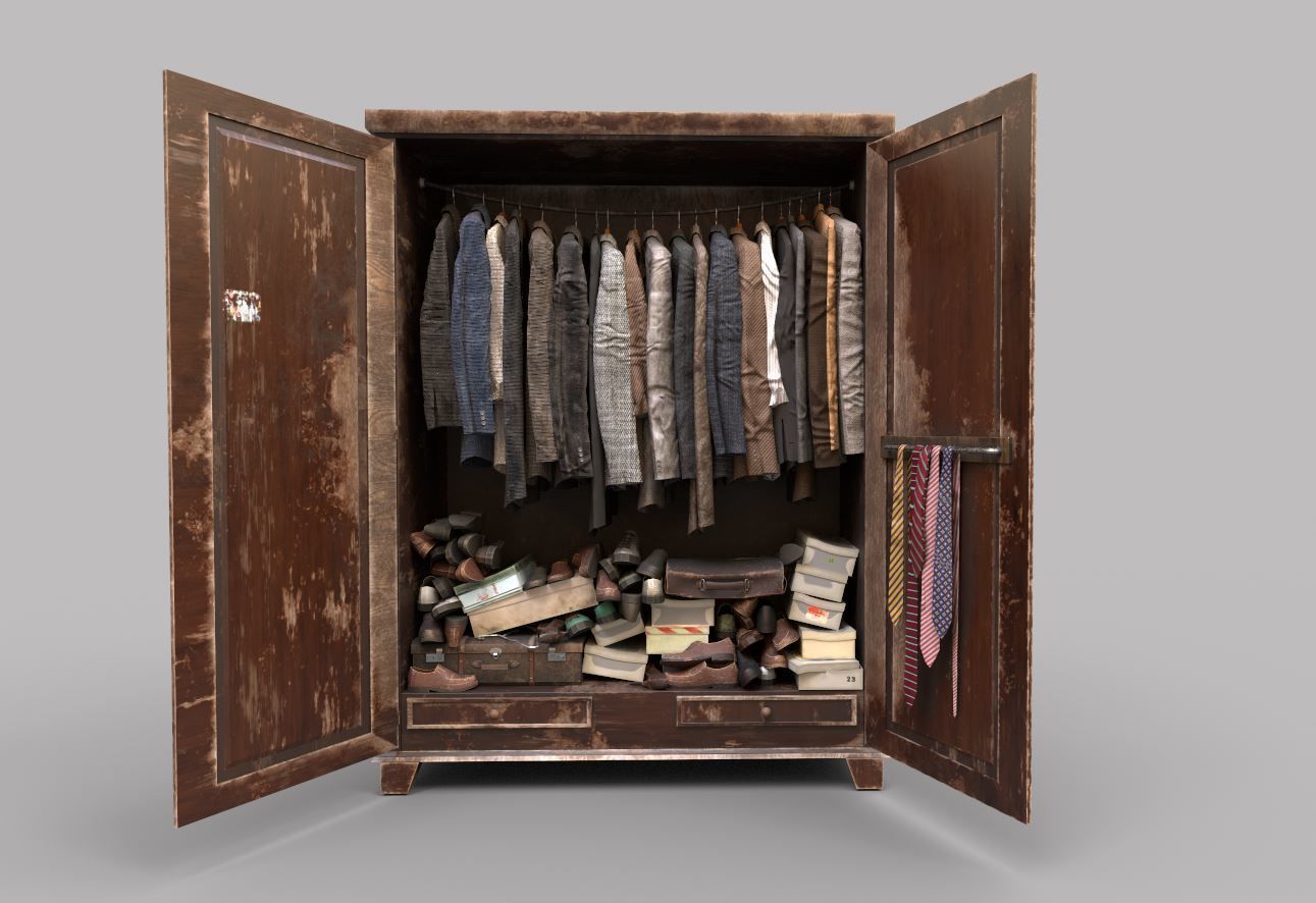 Old cabinet with clothes and shoes 3D model_4
