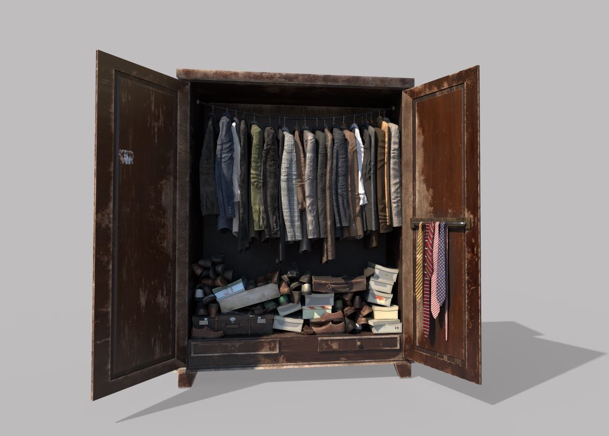 Old cabinet with clothes and shoes 3D model_5