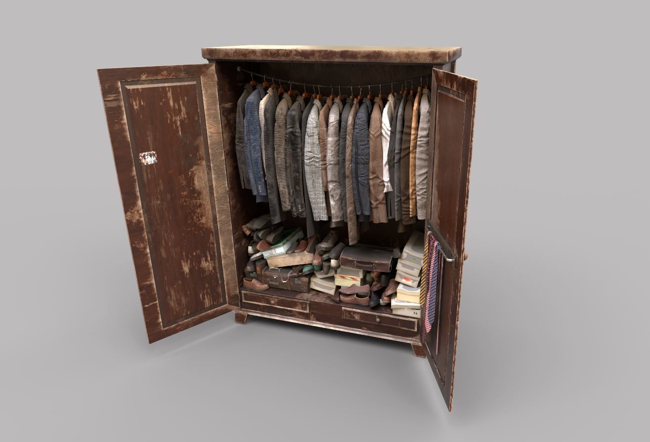 Old cabinet with clothes and shoes 3D model_3