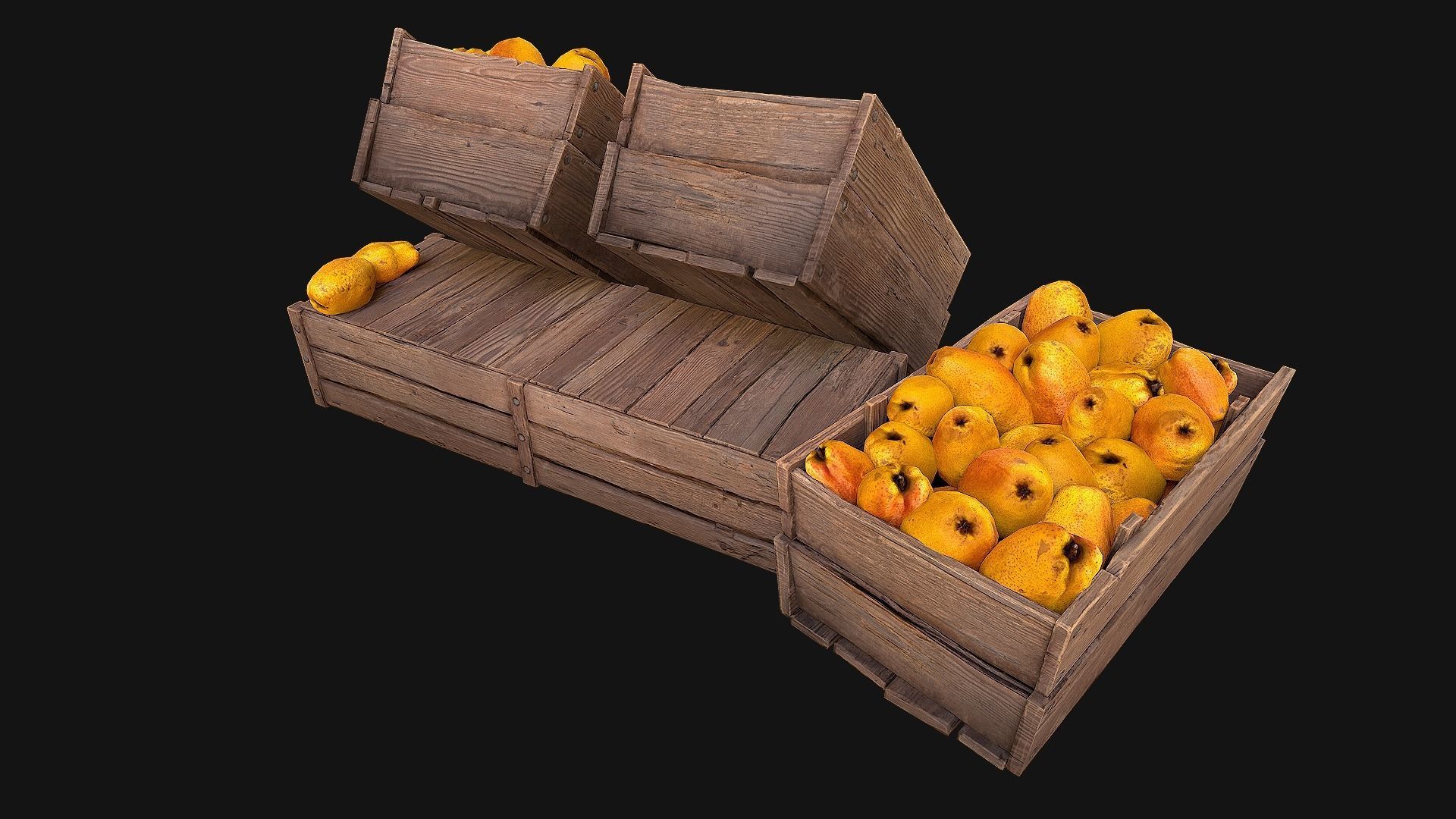 Crate Pears Box Stand Low-poly 3D model_8