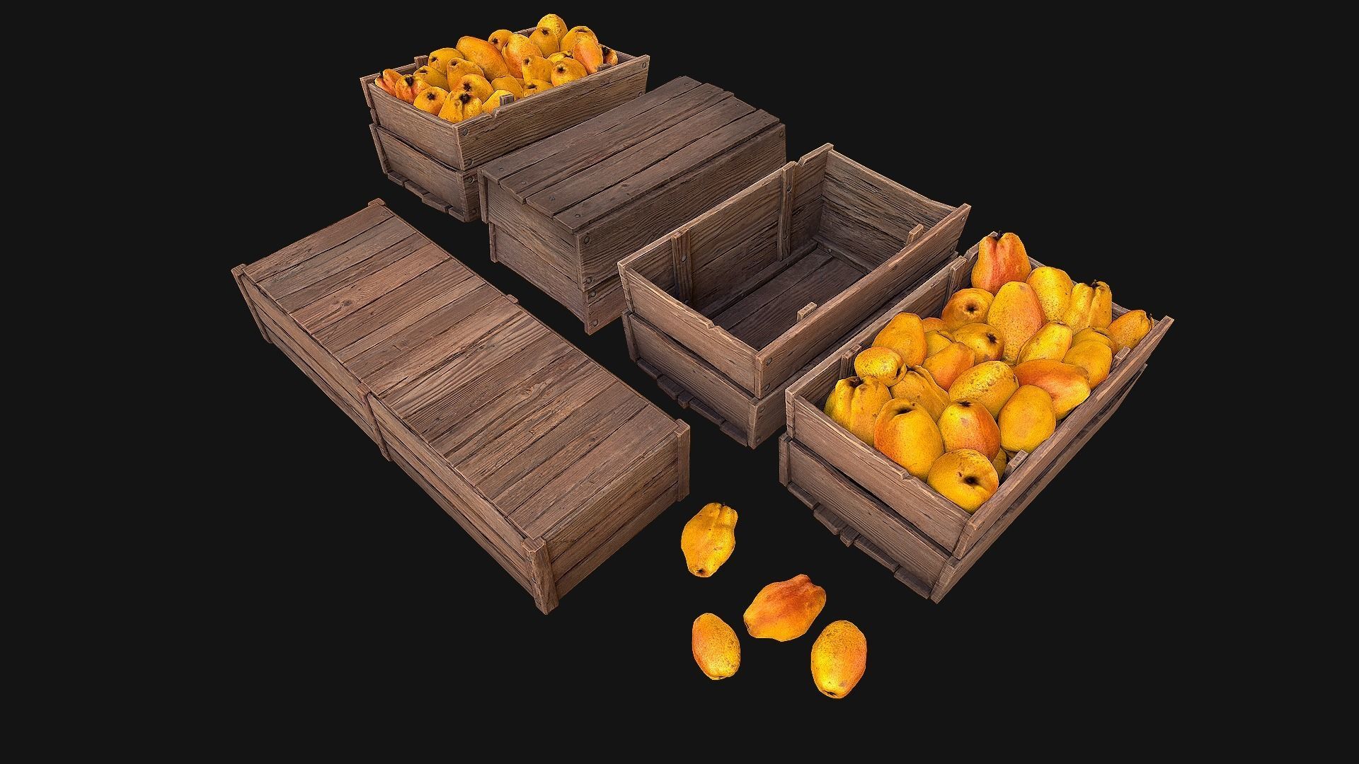 Crate Pears Box Stand Low-poly 3D model_10