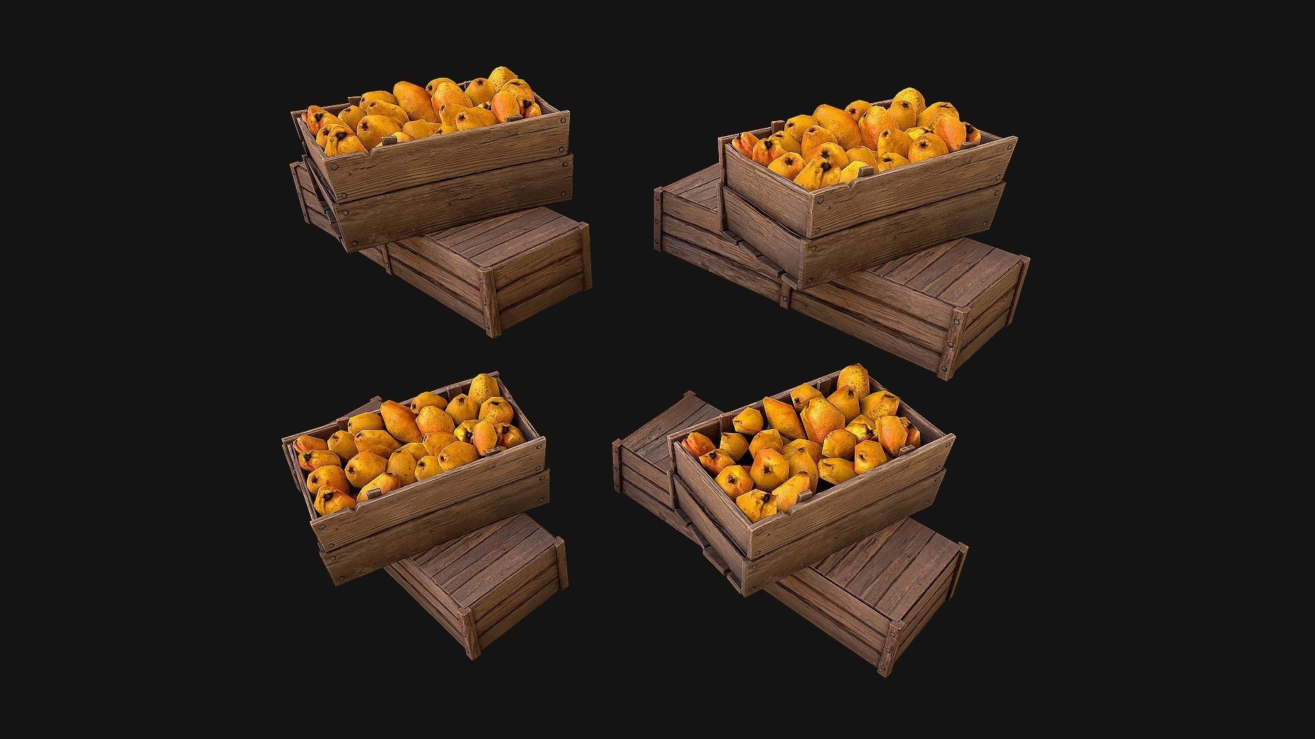 Crate Pears Box Stand Low-poly 3D model_3