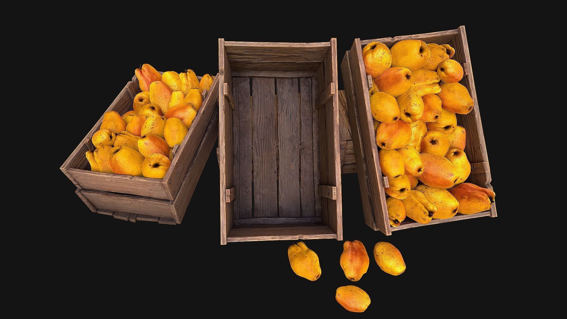 Crate Pears Box Stand Low-poly 3D model_7
