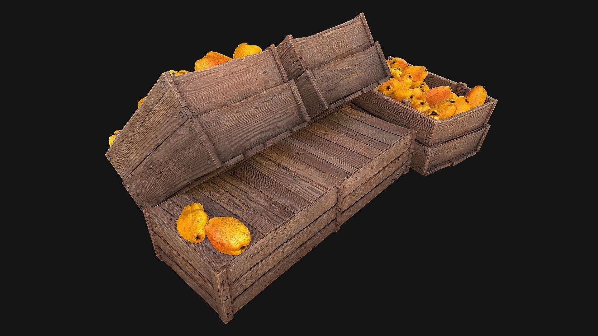 Crate Pears Box Stand Low-poly 3D model_9
