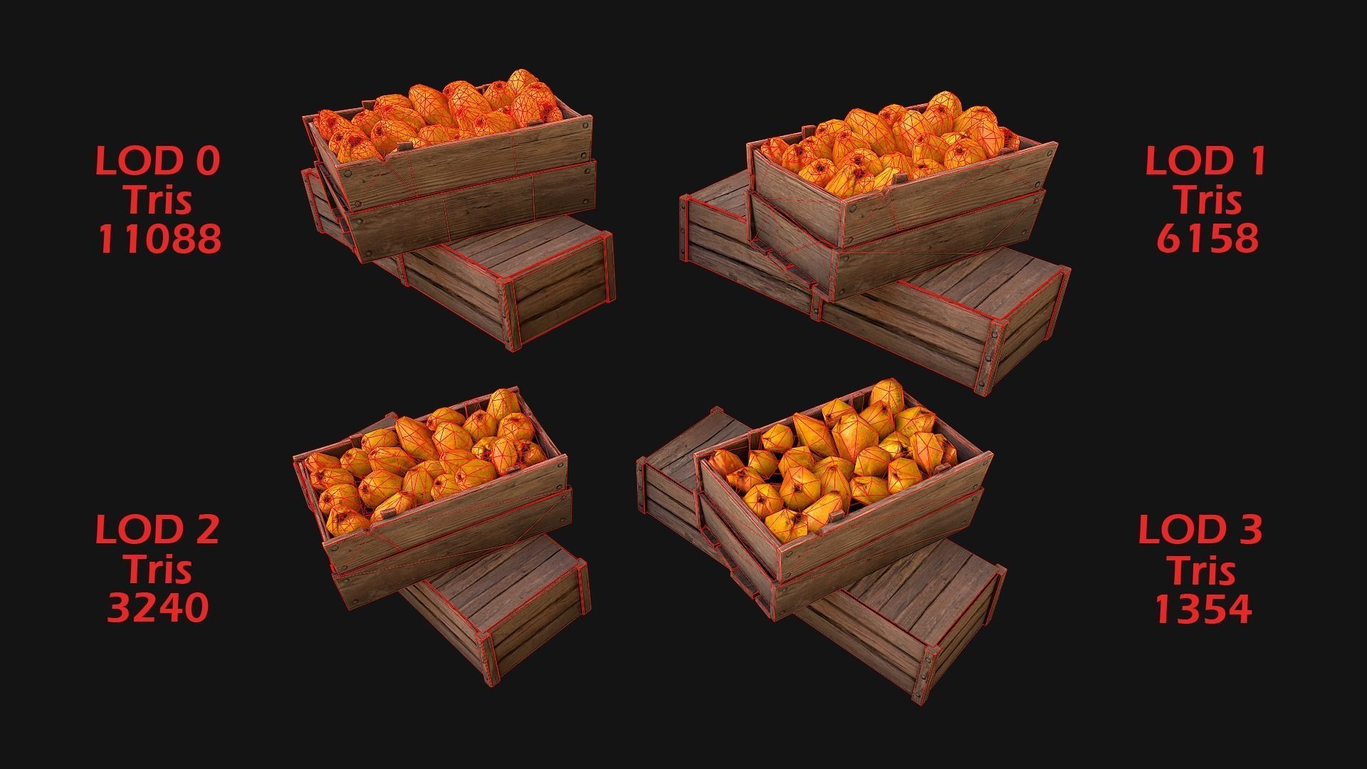 Crate Pears Box Stand Low-poly 3D model_2