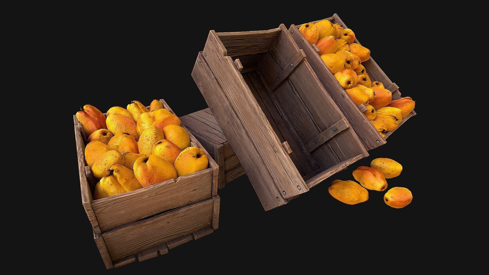 Crate Pears Box Stand Low-poly 3D model_6