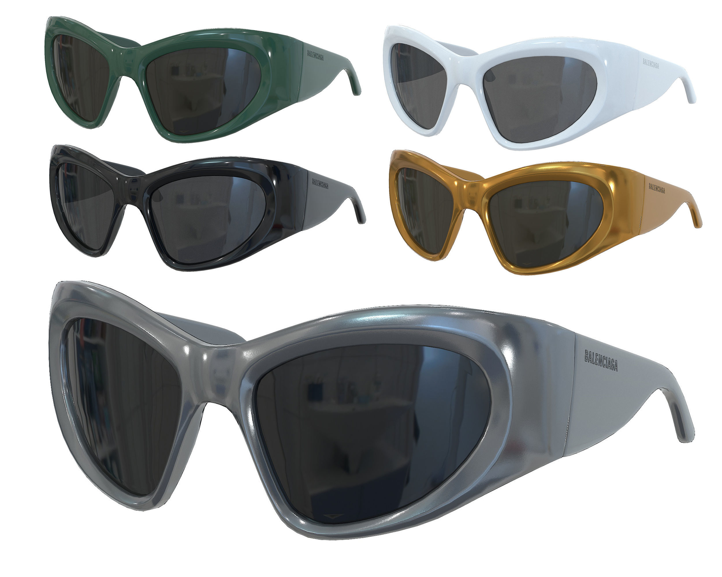 Balenciaga Wrap D-frame Sunglasses Low-poly 3D model_0