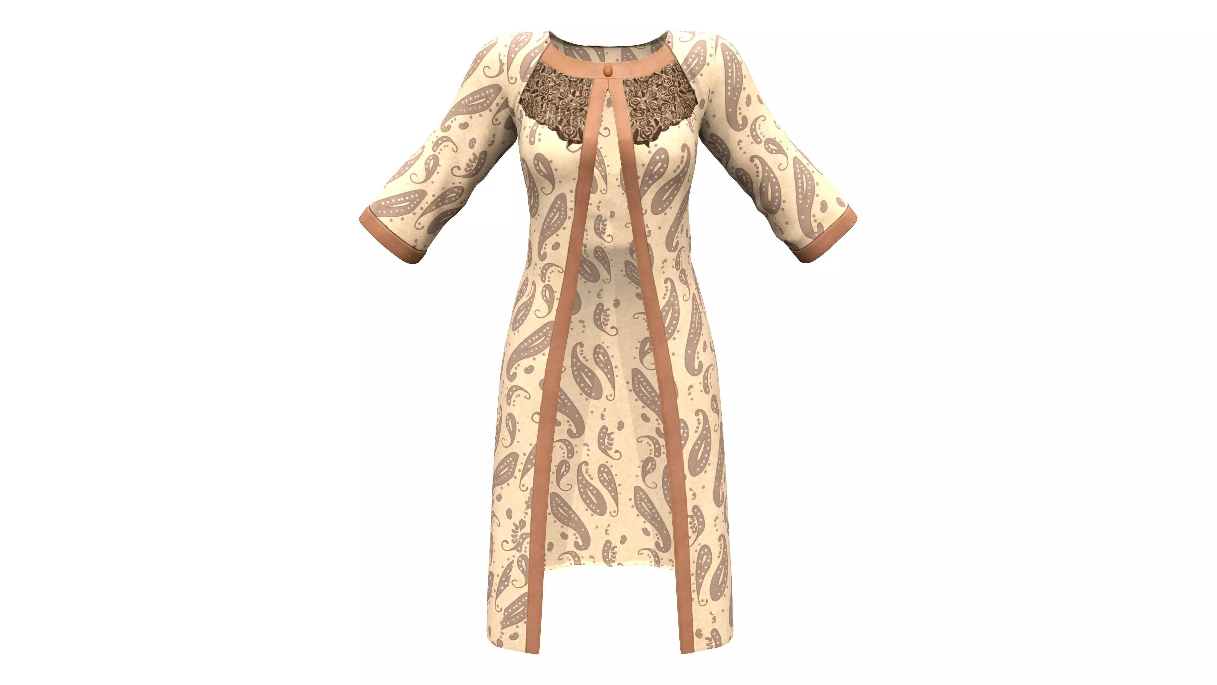 Slightly Flared Raglan Sleeves Lace Insert At Decolette Overcoat Low-poly 3D model_0