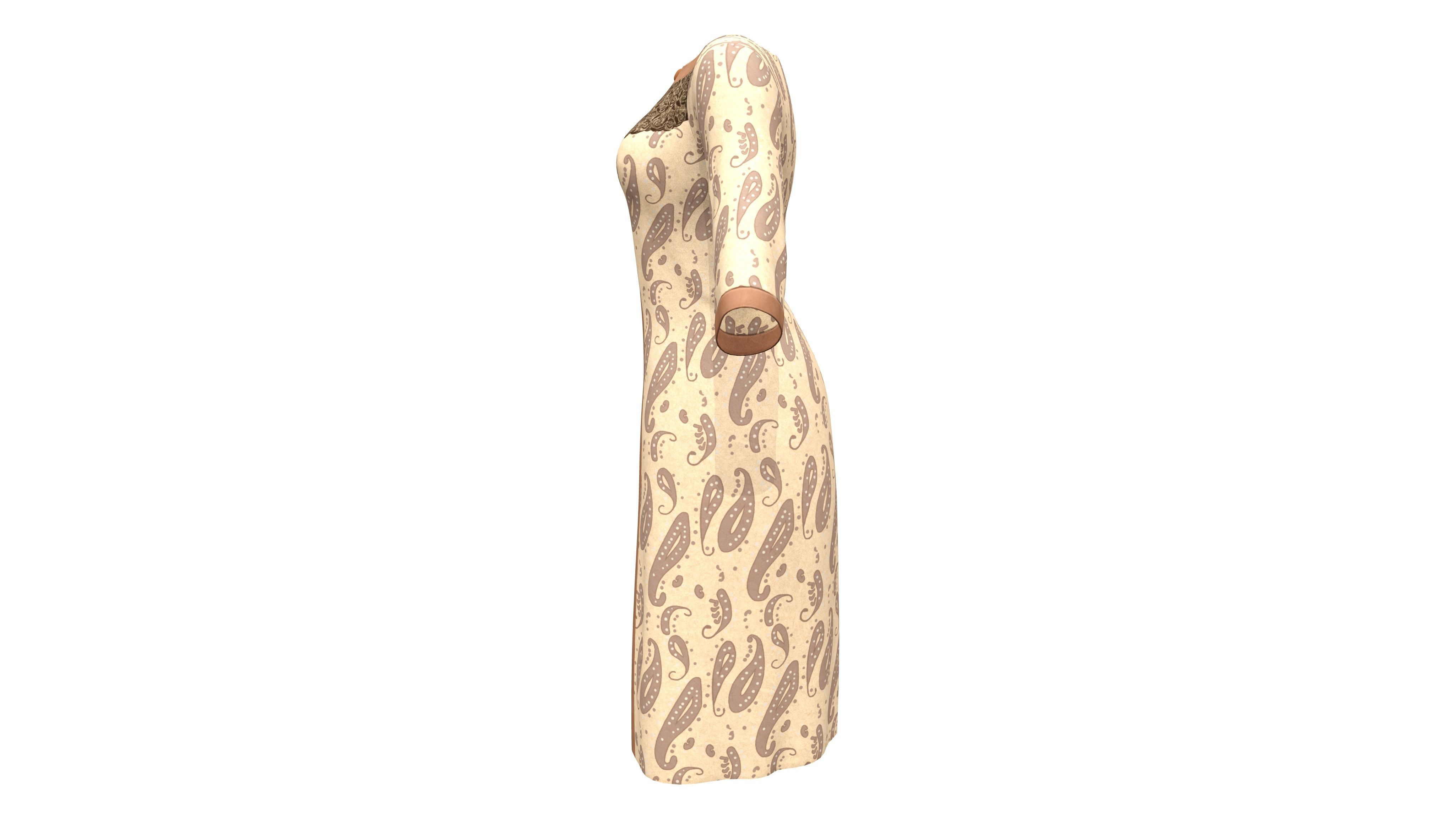 Slightly Flared Raglan Sleeves Lace Insert At Decolette Overcoat Low-poly 3D model_3