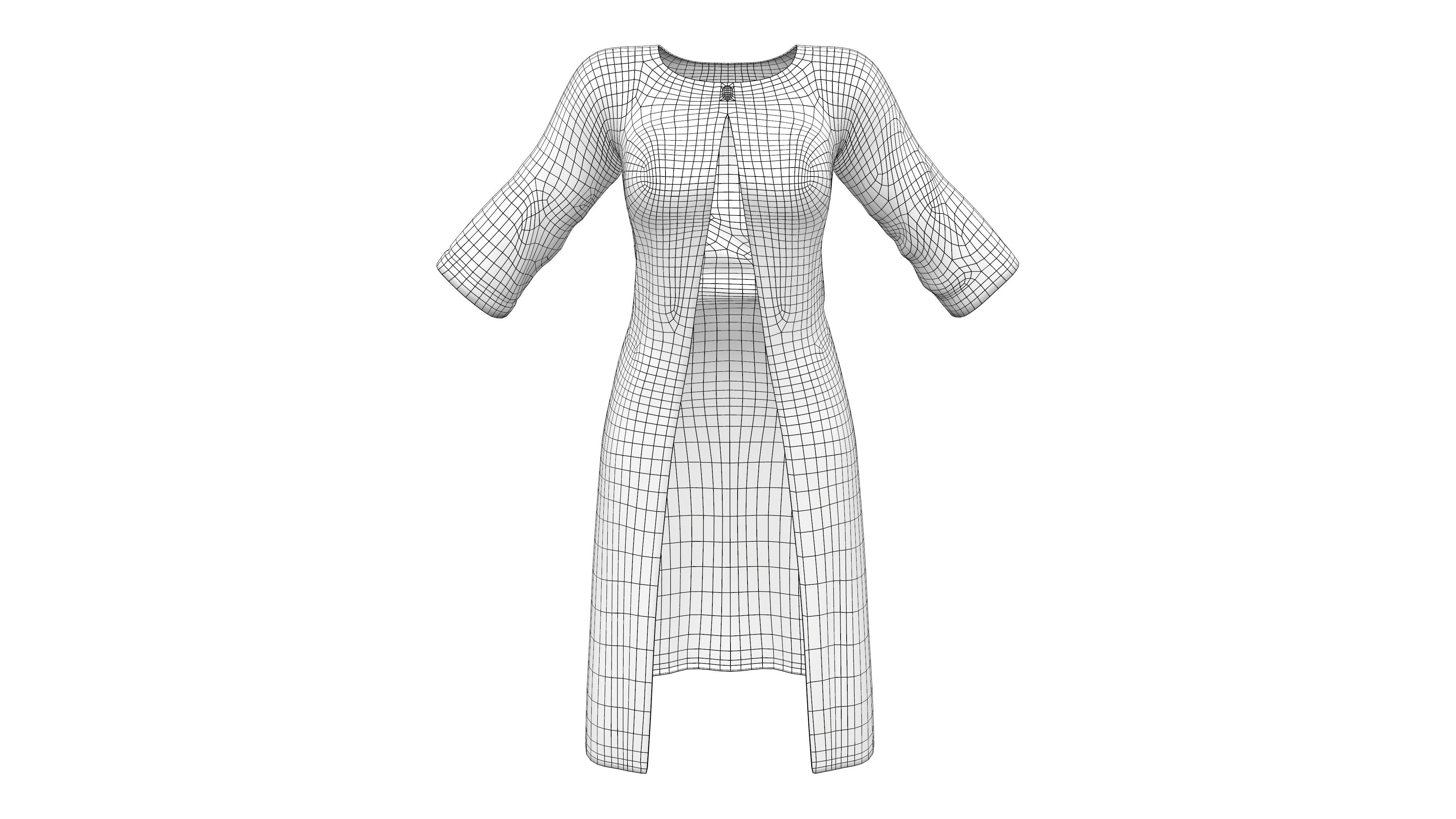 Slightly Flared Raglan Sleeves Lace Insert At Decolette Overcoat Low-poly 3D model_6