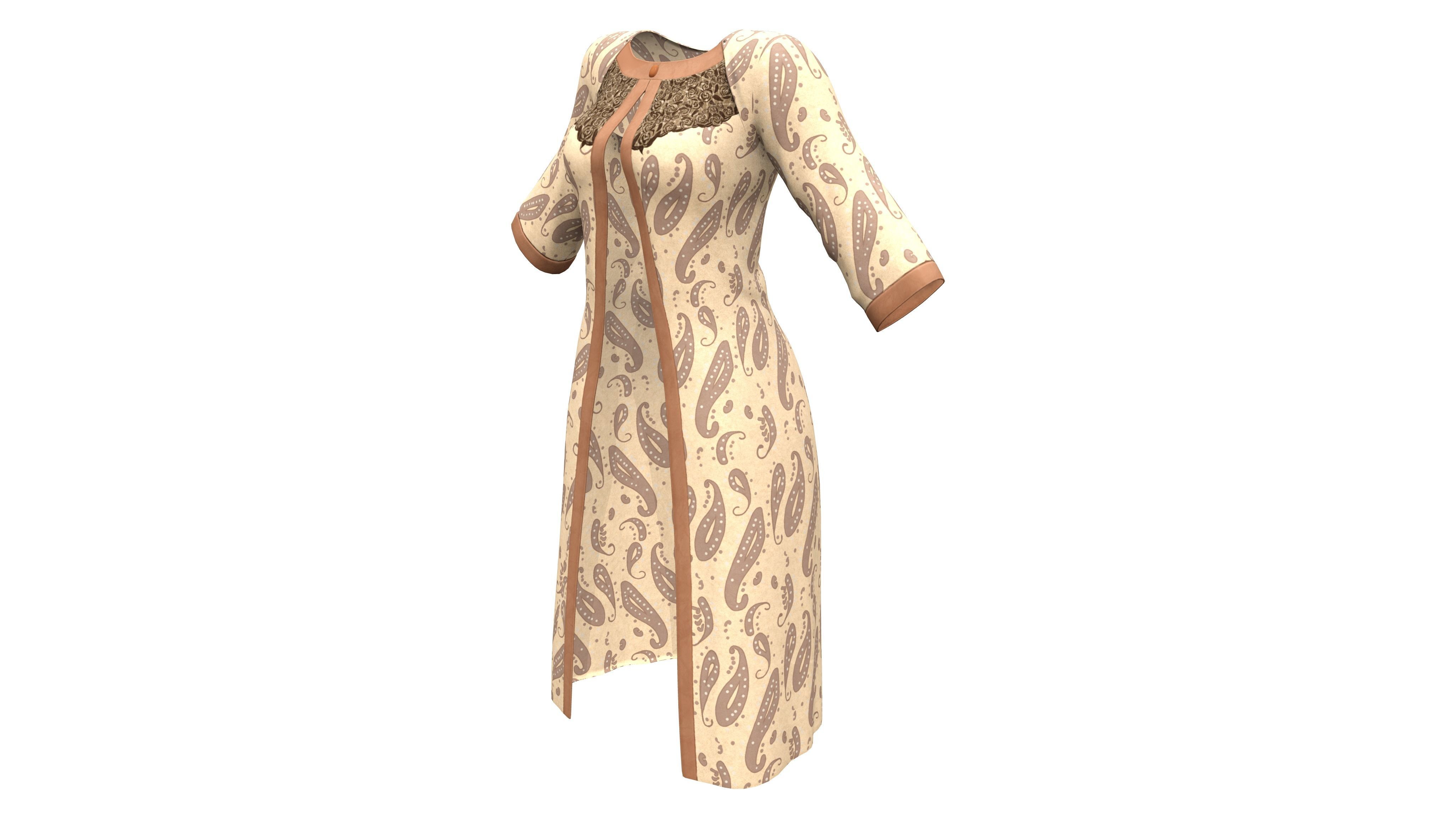 Slightly Flared Raglan Sleeves Lace Insert At Decolette Overcoat Low-poly 3D model_2