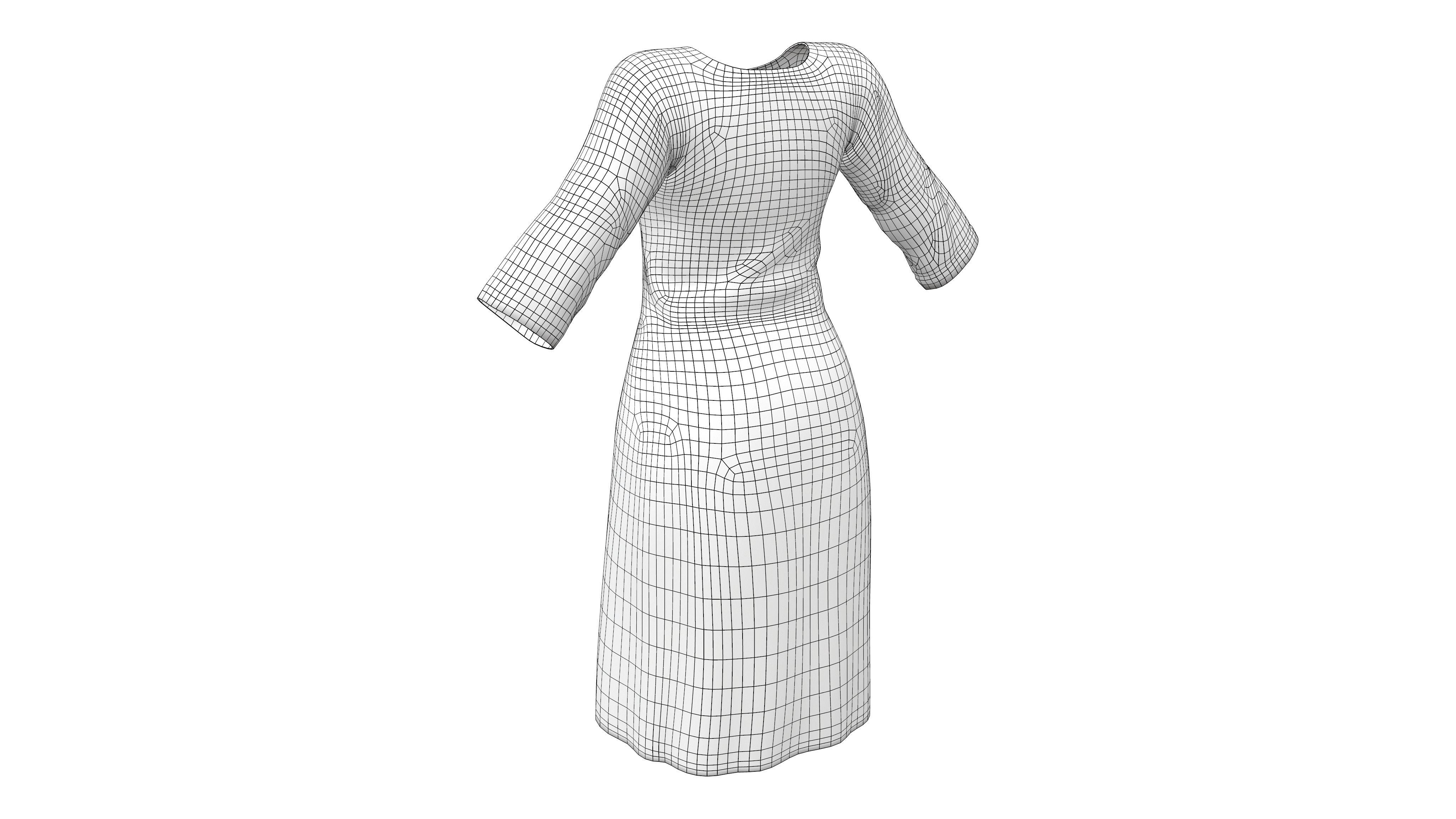Slightly Flared Raglan Sleeves Lace Insert At Decolette Overcoat Low-poly 3D model_7