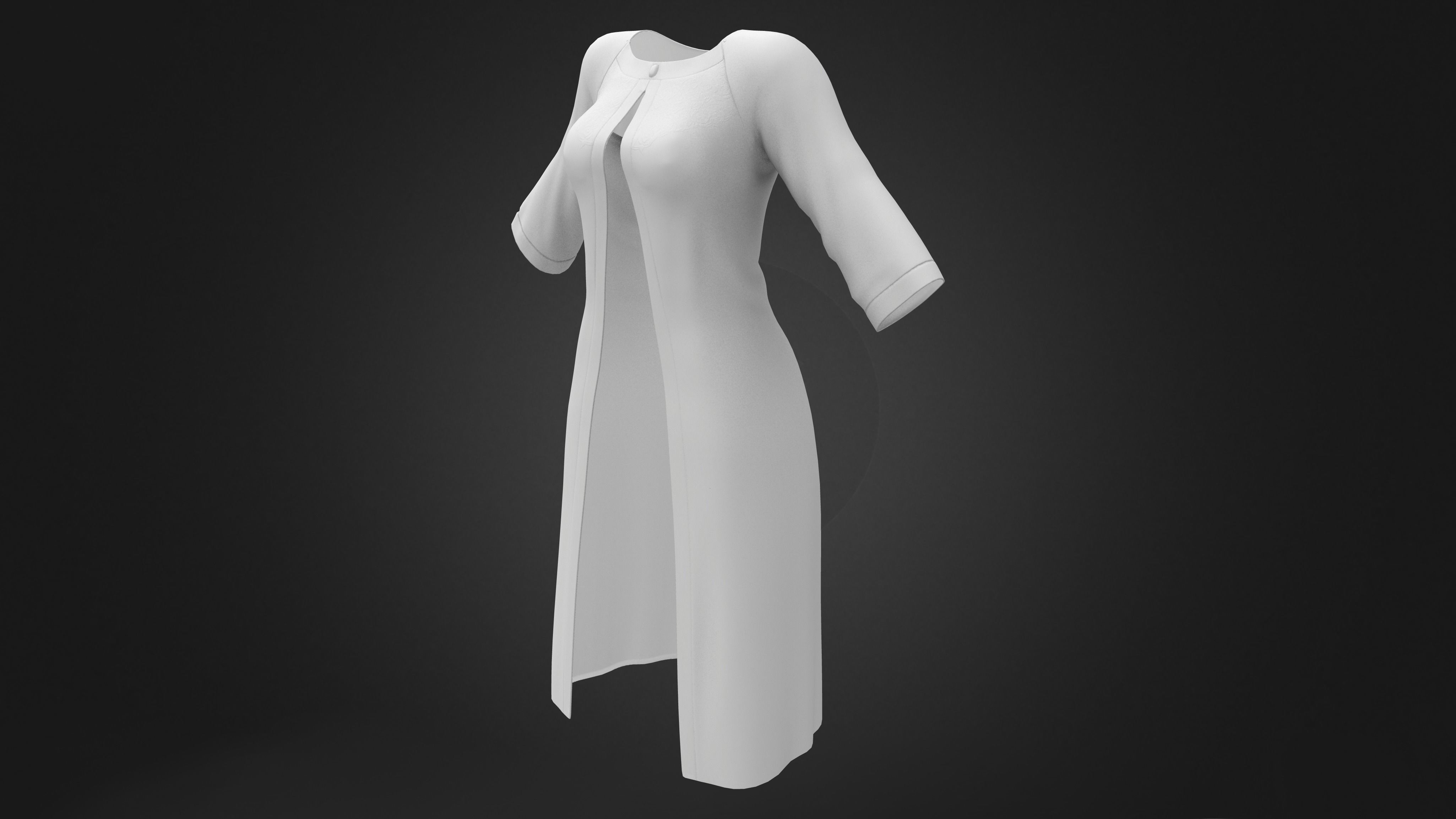 Slightly Flared Raglan Sleeves Lace Insert At Decolette Overcoat Low-poly 3D model_8
