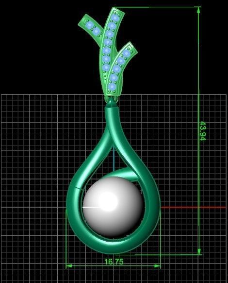 pearls pendant with diamond 3D print model_30