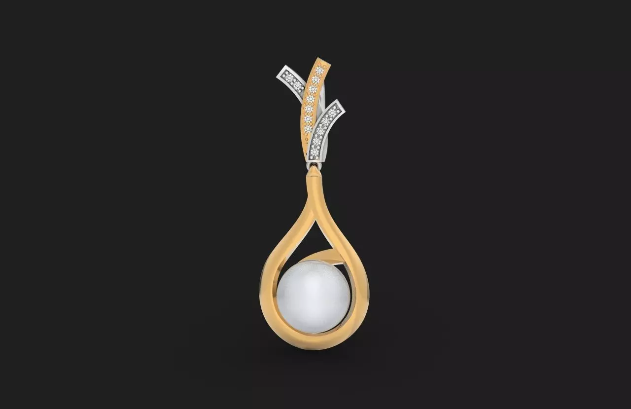 pearls pendant with diamond 3D print model_0