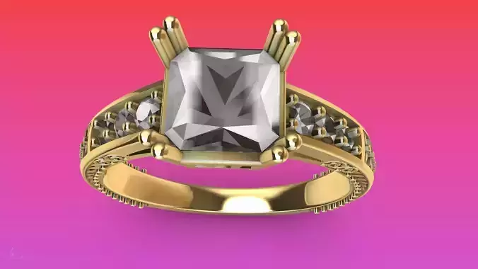 Radiant cut gallery diamond shank ring stl verified