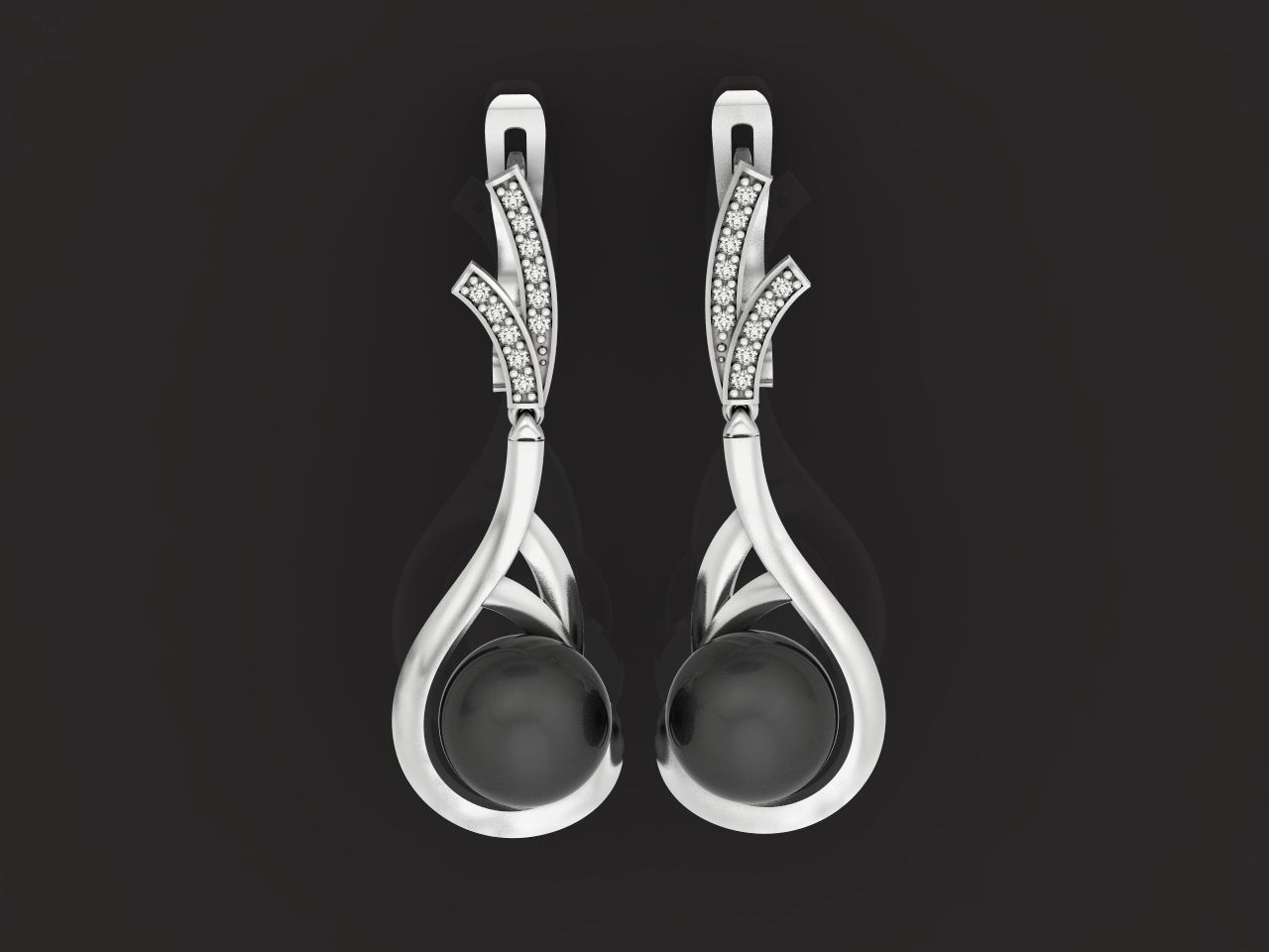 elegant earrings with pearls and stones 3D print model_7