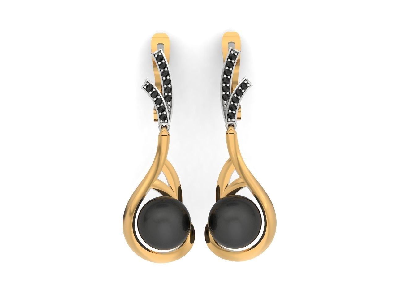 elegant earrings with pearls and stones 3D print model_10