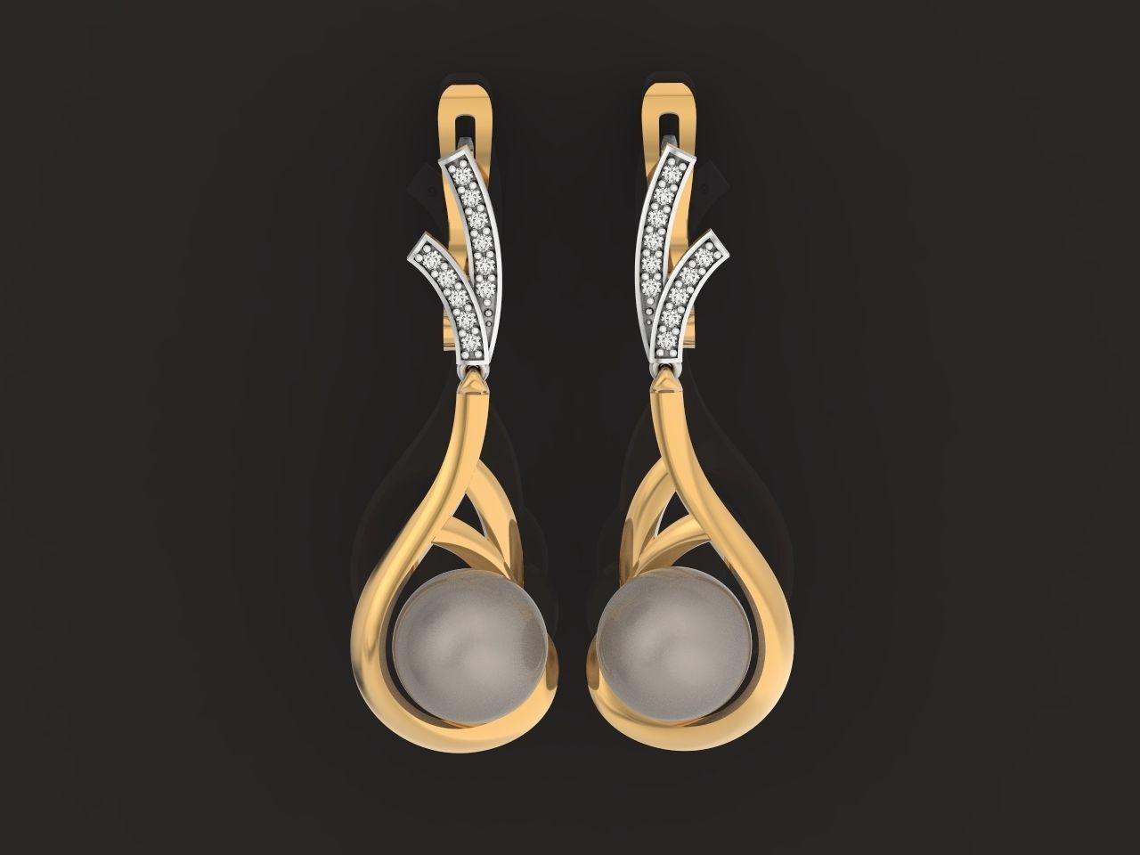 elegant earrings with pearls and stones 3D print model_16