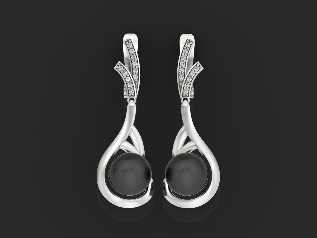 elegant earrings with pearls and stones 3D print model_1