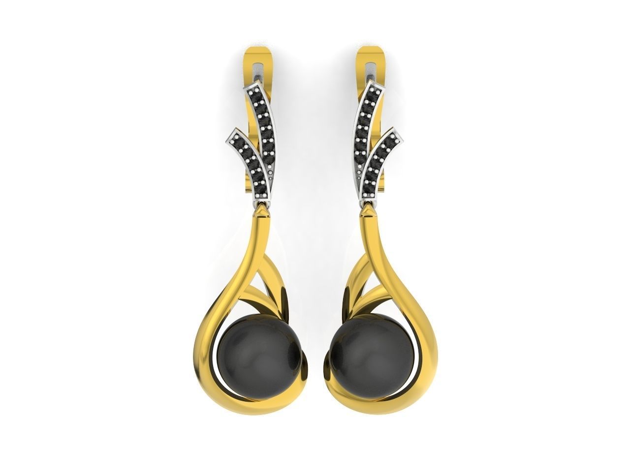 elegant earrings with pearls and stones 3D print model_12