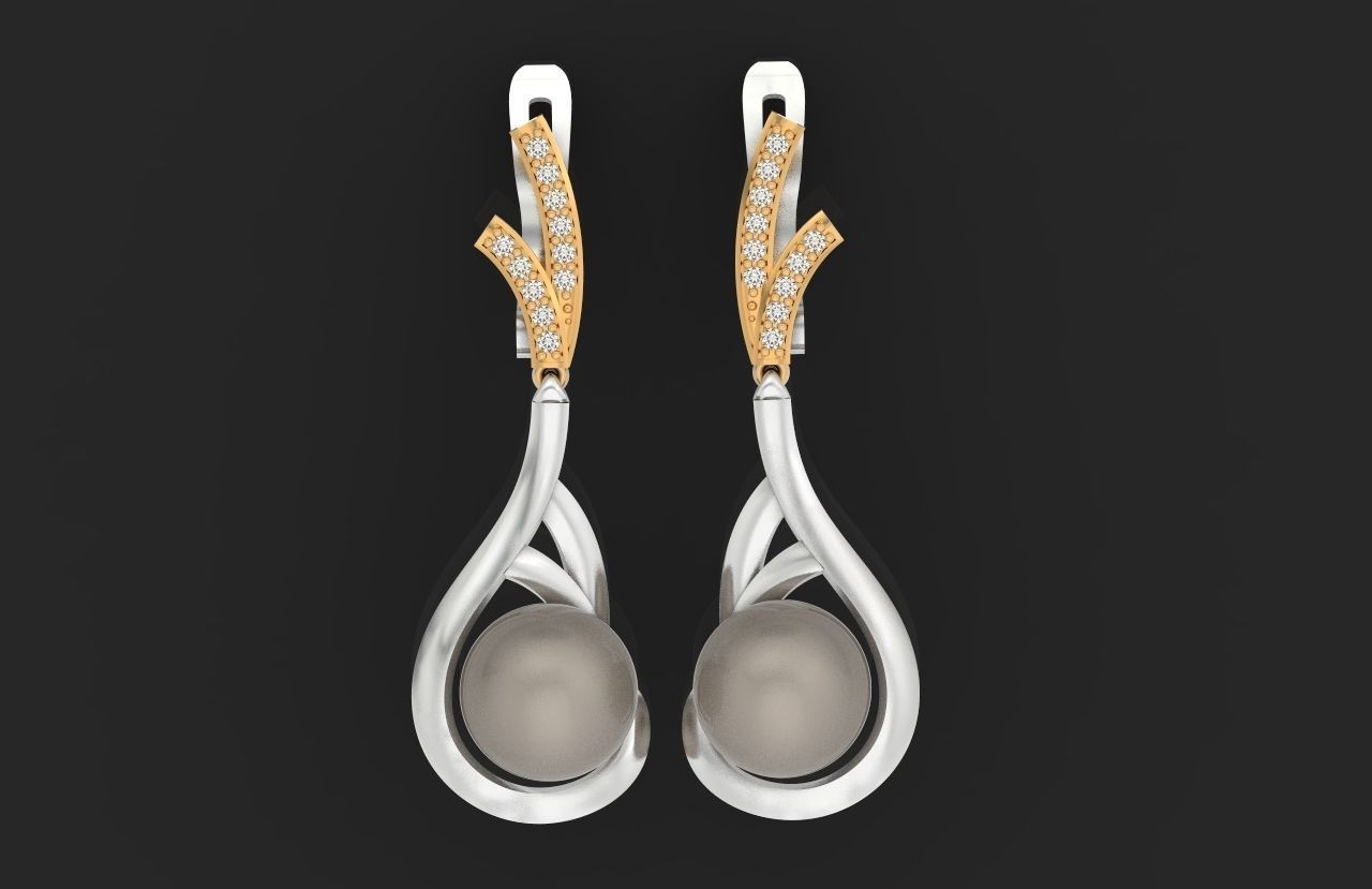elegant earrings with pearls and stones 3D print model_23