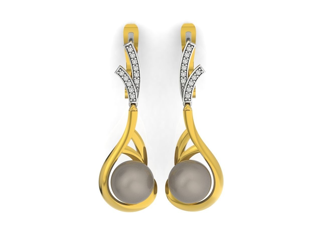 elegant earrings with pearls and stones 3D print model_14