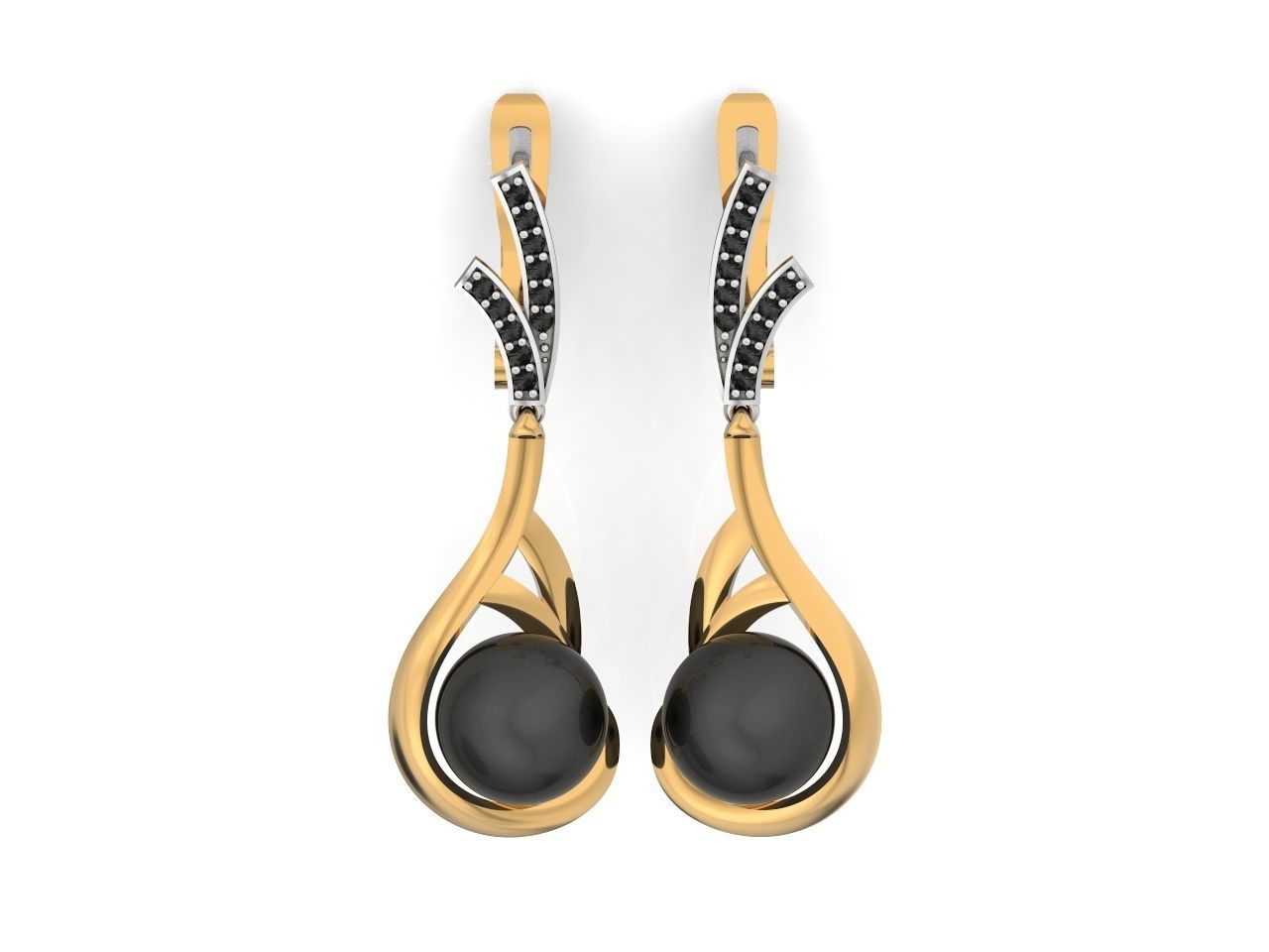 elegant earrings with pearls and stones 3D print model_11