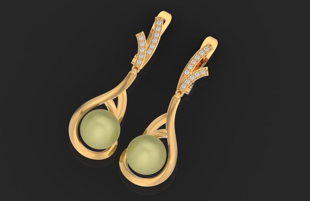 elegant earrings with pearls and stones 3D print model_26