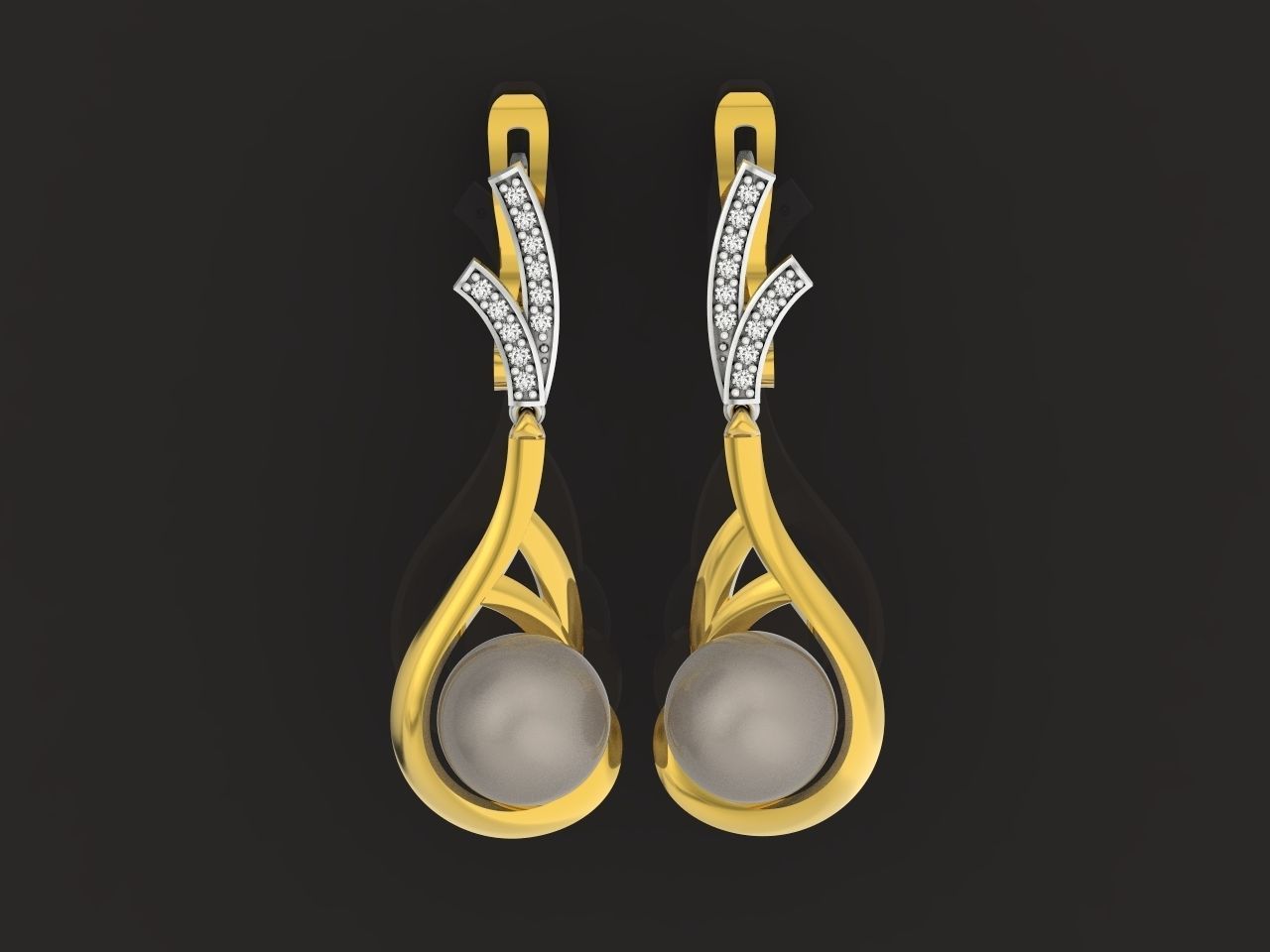 elegant earrings with pearls and stones 3D print model_15